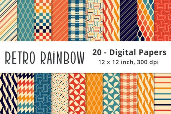 Download Retro Rainbow Orange and Blue Patterns - Retro Collection