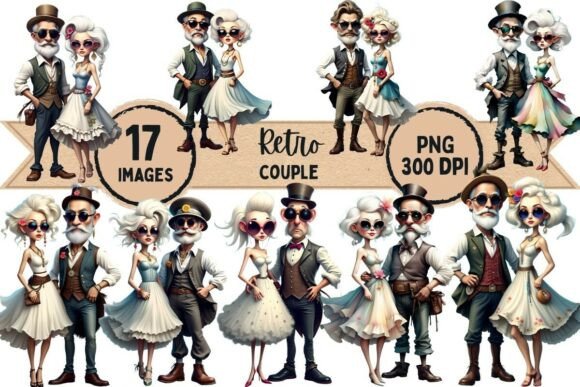Download Whimsical Charm Retro Couple Clipart - Retro Collection