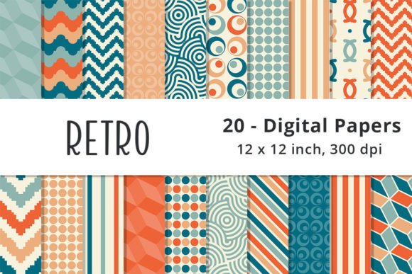 Download Retro Orange and Teal Pattern Paper - Retro Collection