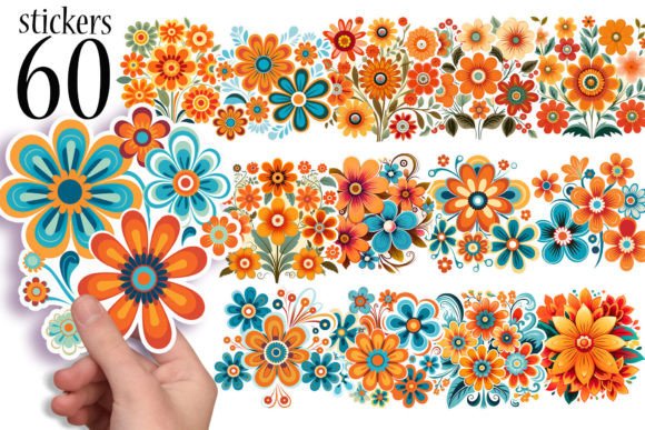 Download Retro Flower Stickers - Retro Collection