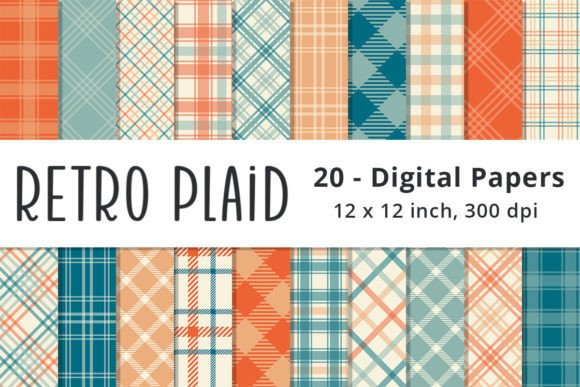 Download Retro Orange and Teal Plaid Backgrounds - Retro Collection