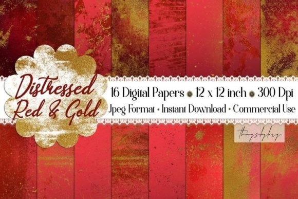Download Distressed Red Gold Painted Papers - Painted papers Collection